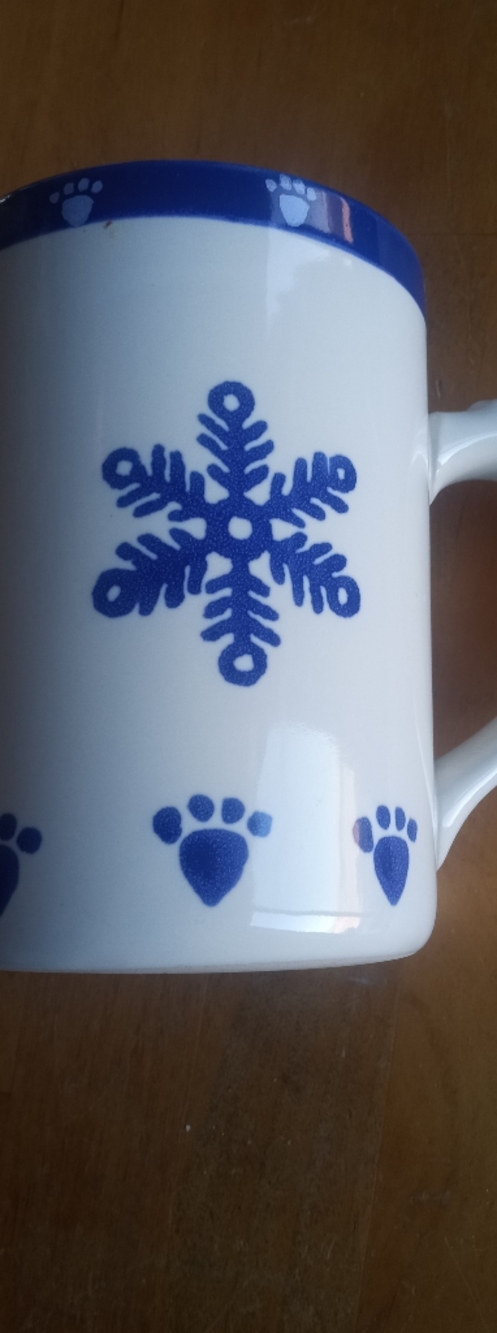 Blue Snowflake & Paw Print Ceramic Mug